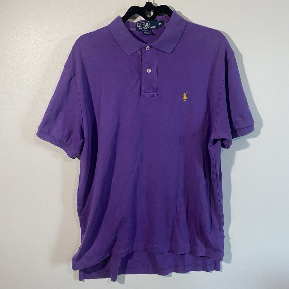 Polo Ralph Lauren Short Sleeve Purple Polo Shirt Men's Size Medium Yellow Pony